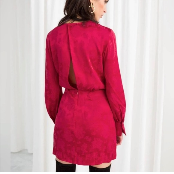 & Other Stories never worn red silk long sleeve mini dress - Picture 2 of 8
